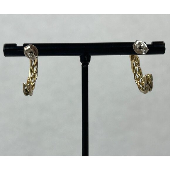 Vintage Gold Tone Braided Hoop Earrings Pierced Posts - Picture 3 of 5